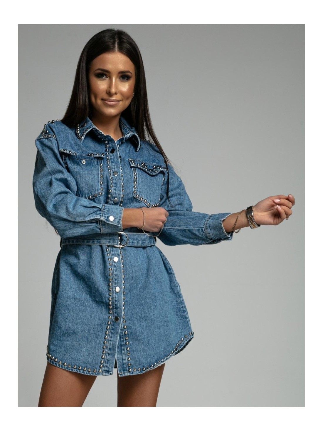 Denim shirt dress with decorative studs AZRA1662